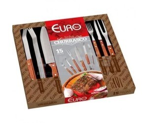 KIT PARA CHURRASCO COM CABO DE MADEIRA 15 PEÇAS